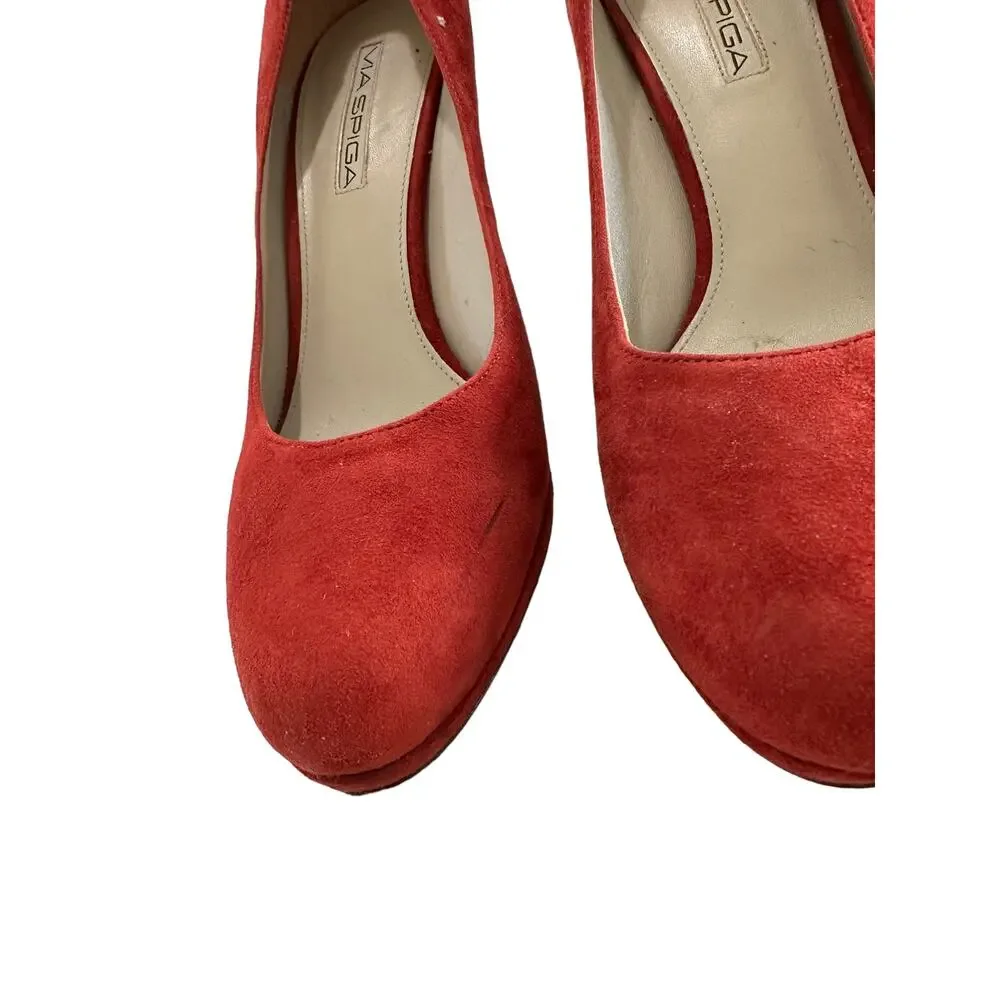 Via Spiga women's red suede‎ round toe pump heels size 8.5